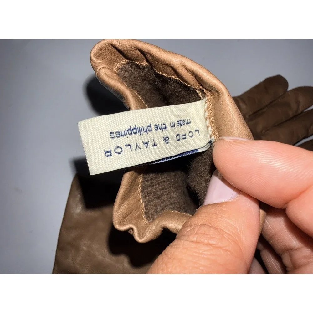 Lord & Taylor‎ Cashmere Lined Dark Brown Leather Gloves Size 7 1/2 Driving 1